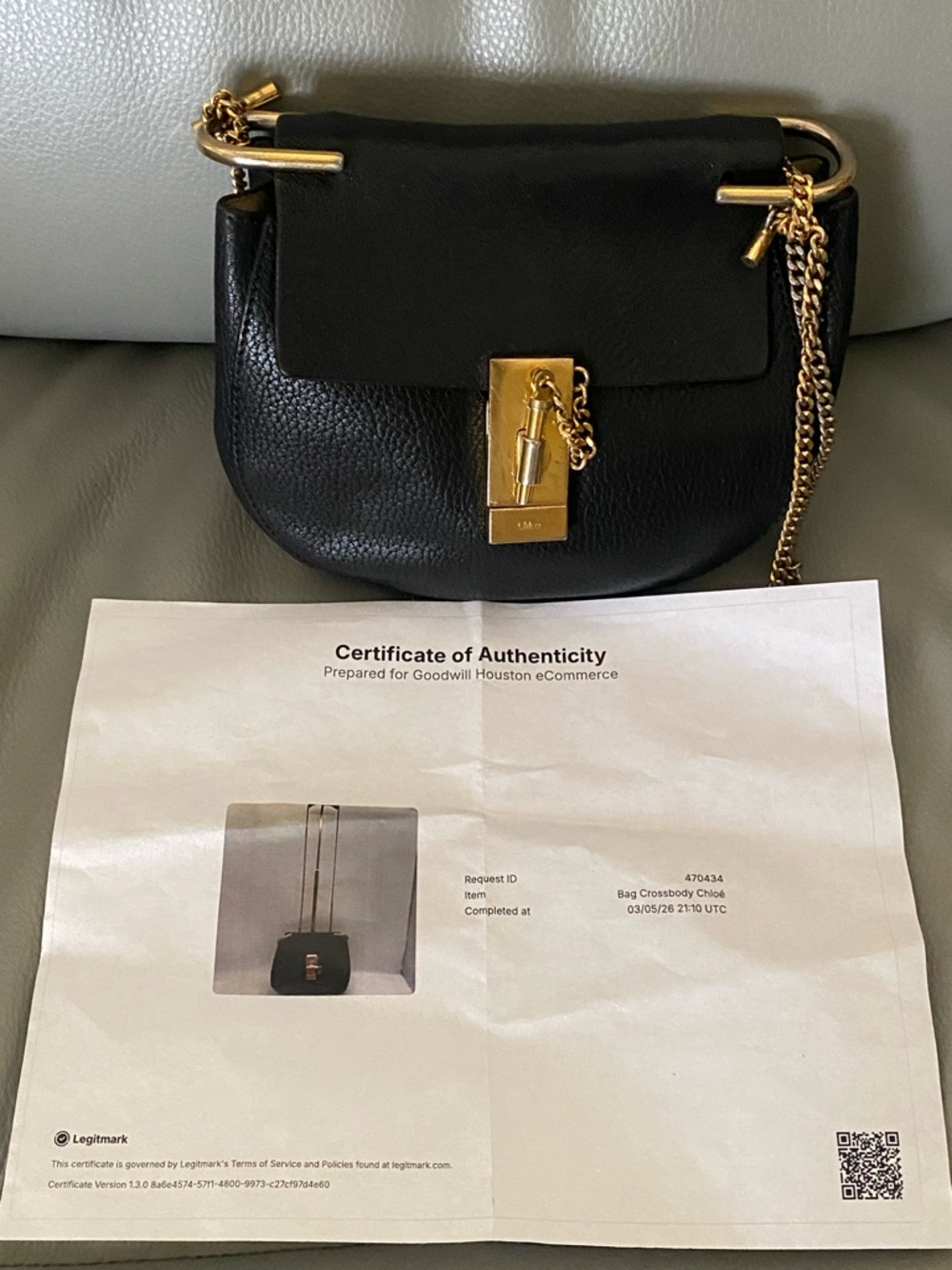 Chloé Mini Drew Black Leather Crossbody with Gold Hardware with COA